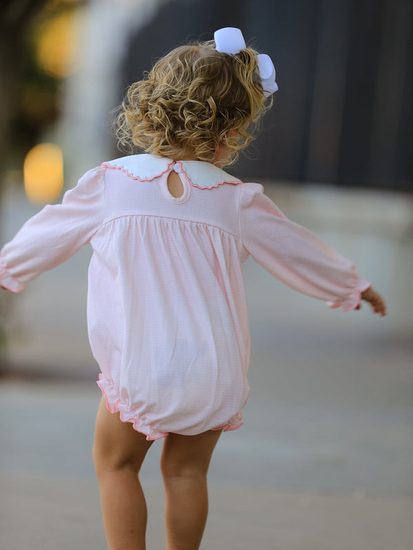 Pink Goose Embroidered Baby Girl Romper Ruffle Collar