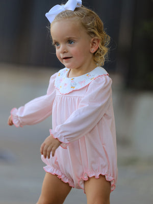 Pink Goose Embroidered Baby Girl Romper Ruffle Collar