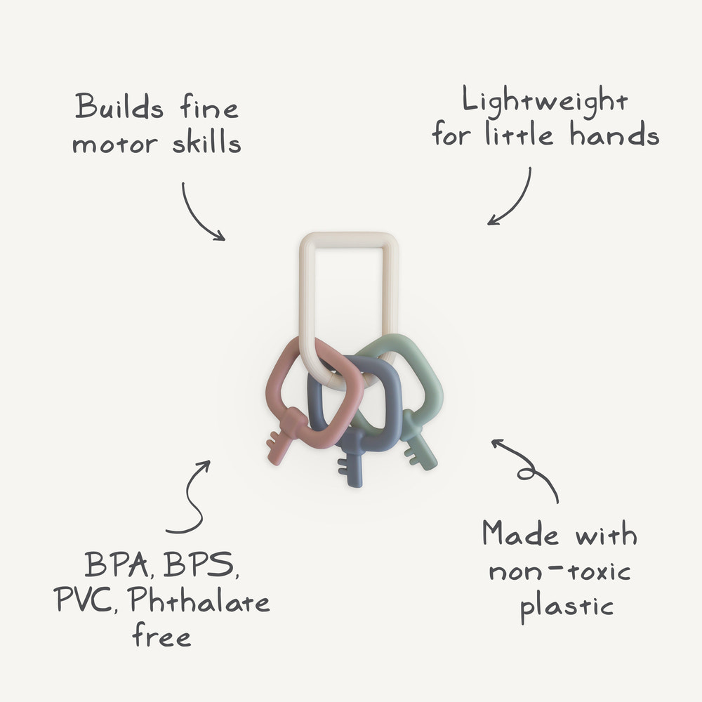Colorful Key Toy teether for babies, promoting healthy gums and sensory exploration. Safe and fun for little ones!