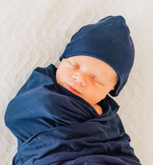 Swaddle Blanket and Hat Set - Navy Blue