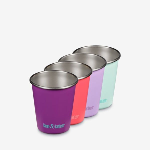 Set of 4 colorful 10oz baby cups, perfect for toddlers and easy to grip, shown at an angle.