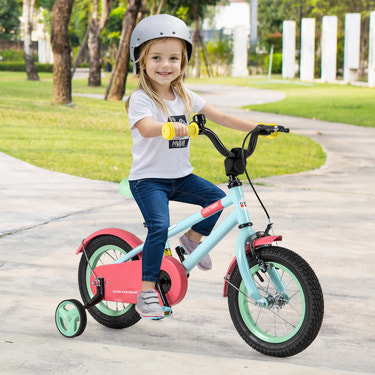 Kids Bike with Adjustable Handlebar and Saddle Blue - Training Wheels