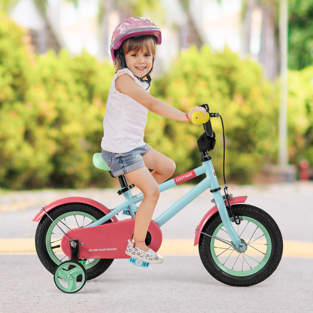 Kids Bike with Adjustable Handlebar and Saddle Blue - Training Wheels