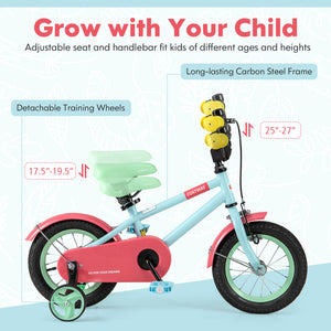 Kids Bike with Adjustable Handlebar and Saddle Blue - Training Wheels