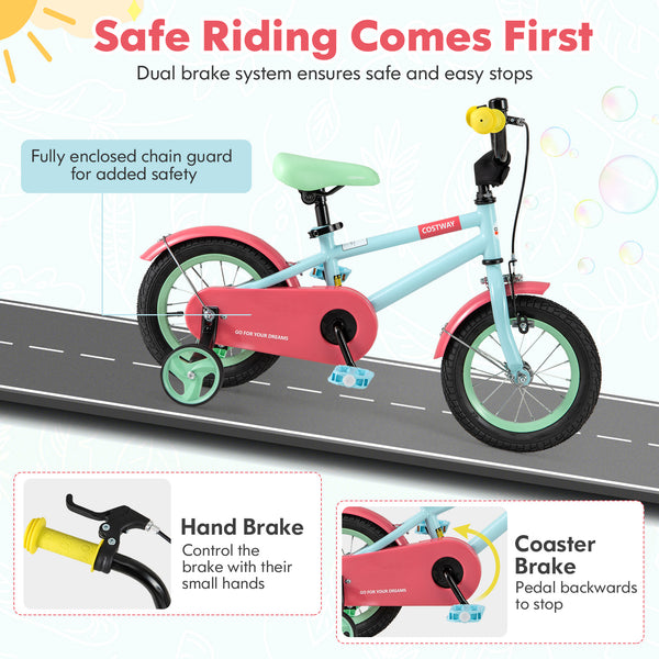 Kids Bike with Adjustable Handlebar and Saddle Blue - Training Wheels