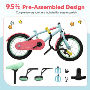 Kids Bike with Adjustable Handlebar and Saddle Blue - Training Wheels