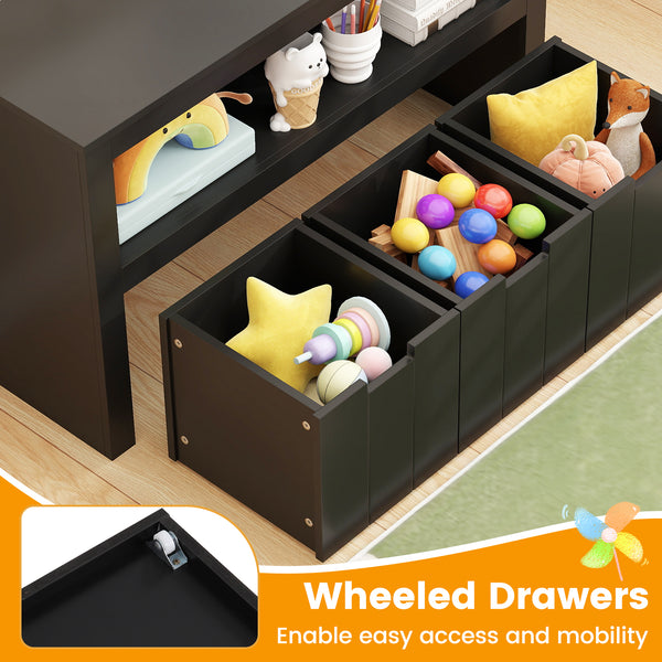 Kid Toy Storage Cabinet with 3 drawers and wheels, perfect for organizing toys in a stylish and functional way.