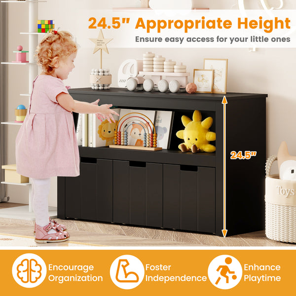 Kid toy storage cabinet with 3 drawers and wheels, perfect for organizing toys in a stylish and functional way.