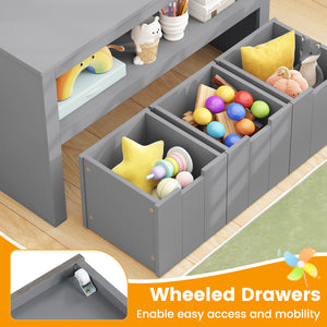 Kid Toy Storage Cabinet with 3 drawers and wheels, perfect for organizing toys in a stylish and functional way.