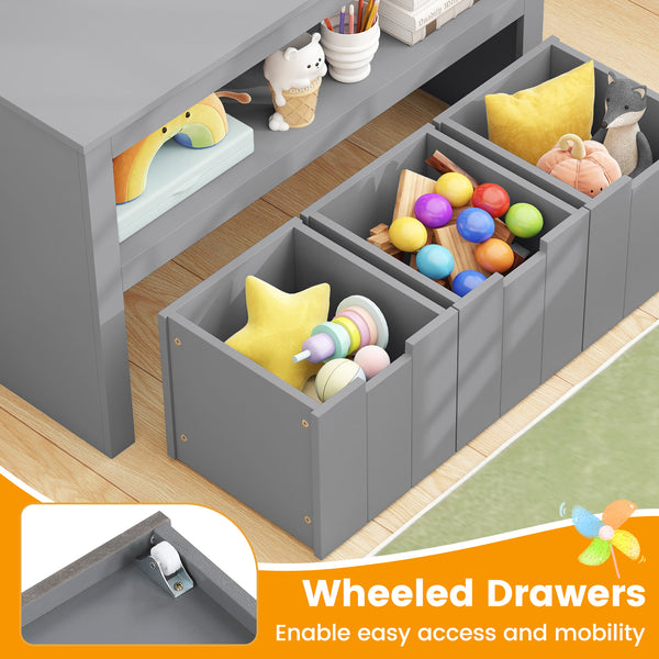 Kid Toy Storage Cabinet with 3 drawers and wheels, perfect for organizing toys in a stylish and functional way.