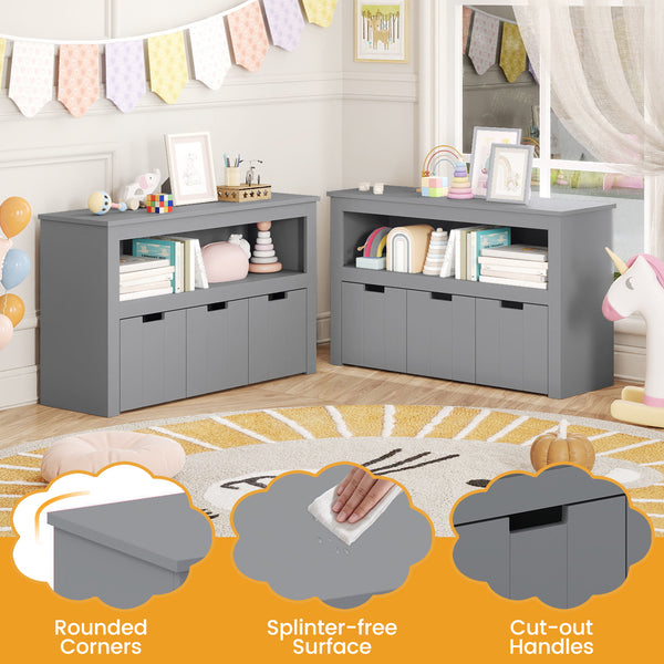 Kid Toy Storage Cabinet with 3 drawers and wheels, perfect for organizing toys in a stylish and functional way.