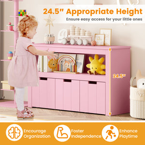 Kid toy storage cabinet with 3 drawers and wheels, perfect for organizing toys in a stylish, functional way.