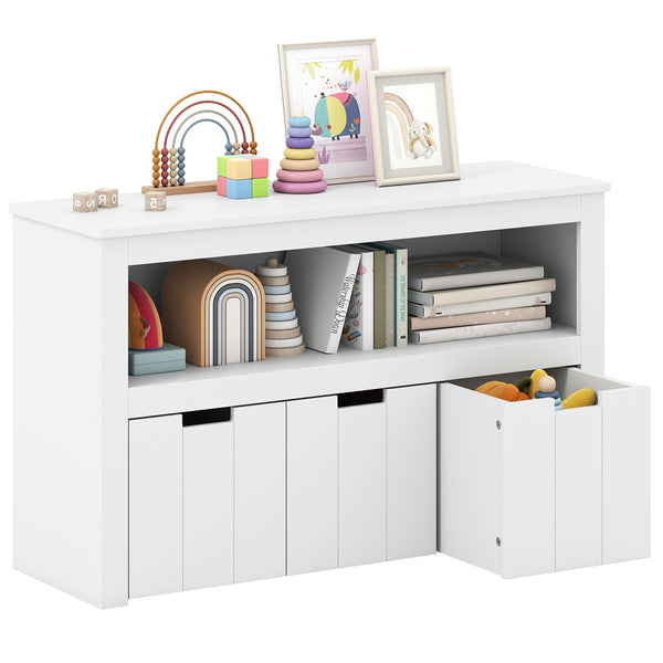 Kid Toy Storage Cabinet with 3 drawers and wheels, perfect for organizing toys in a playful and stylish way.