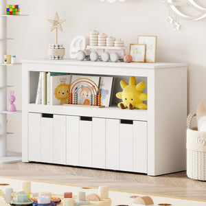 Kid Toy Storage Cabinet with 3 Drawers and Wheels - Large Storage Cube Shelf for Toys & Entertainment.