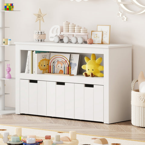 Kid Toy Storage Cabinet with 3 Drawers and Wheels - Large Storage Cube Shelf for Toys & Entertainment.