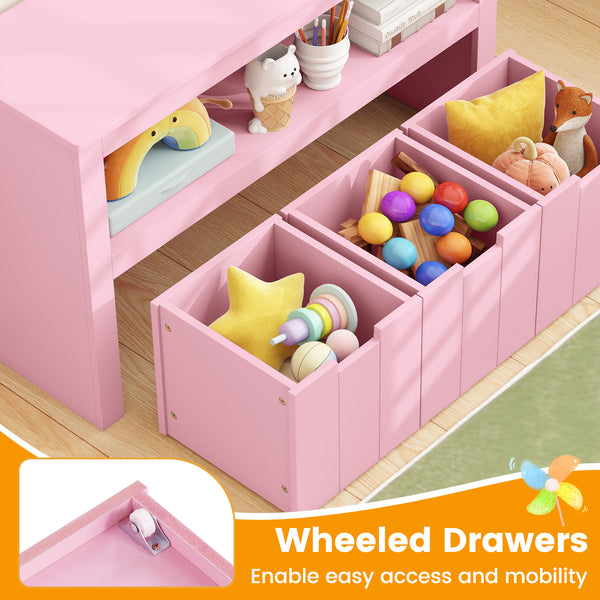Kid Toy Storage Cabinet with 3 drawers and wheels, perfect for organizing toys in a playful and functional way.