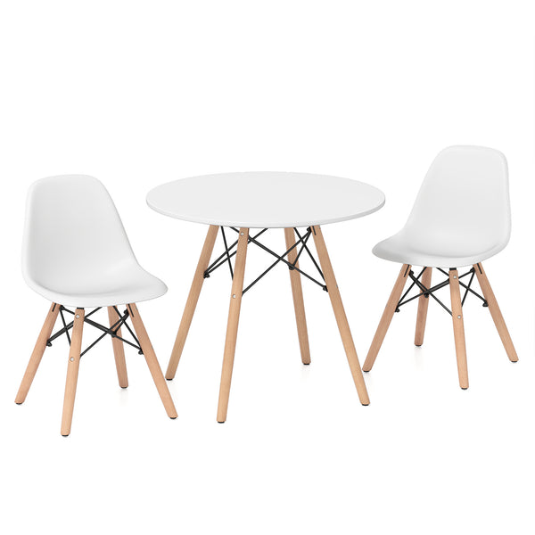 Modern dining table set for kids with 2 armless chairs, perfect for playtime and mealtime.