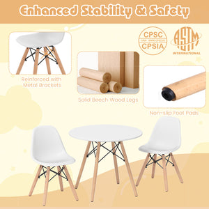 Modern dining table set for kids with 2 armless chairs, perfect for playtime and mealtime fun.