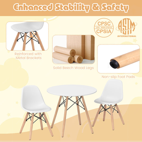 Modern dining table set for kids with 2 armless chairs, perfect for playtime and mealtime fun.