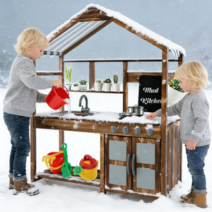 Kid's Mud Kitchen Outdoor Solid Wood Mud Kitchen with Canopy