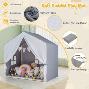 Kid's Play Tent with Washable Cotton Mat and Flag Banner for Kids