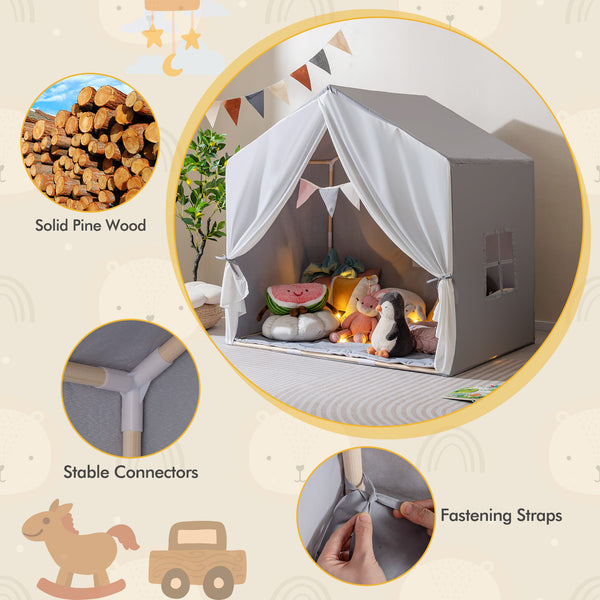 Kid's Play Tent with Washable Cotton Mat and Flag Banner for Kids