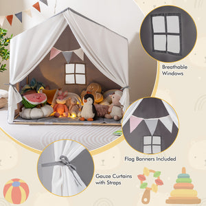 Kid's Play Tent with Washable Cotton Mat and Flag Banner for Kids