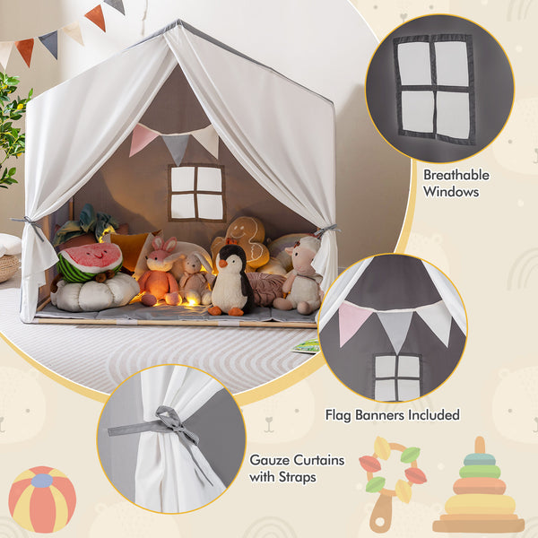 Kid's Play Tent with Washable Cotton Mat and Flag Banner for Kids