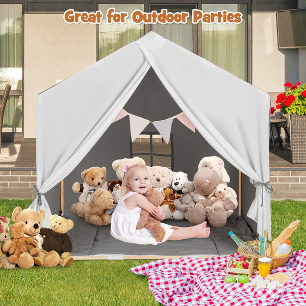 Kid's Play Tent with Washable Cotton Mat and Flag Banner for Kids
