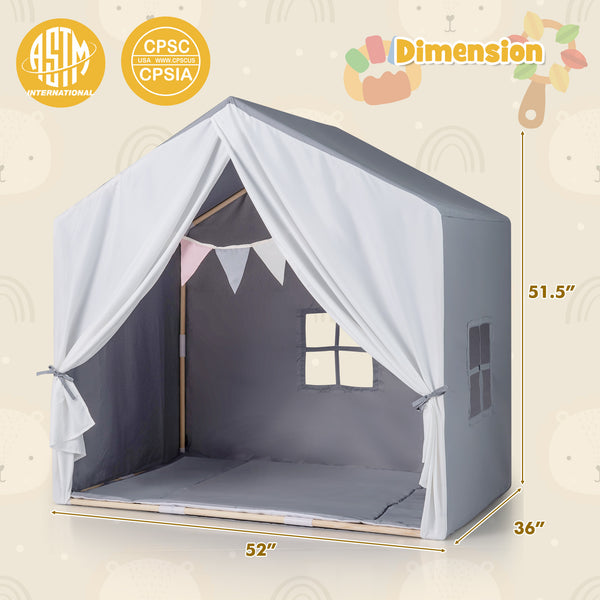Kid's Play Tent with Washable Cotton Mat and Flag Banner for Kids