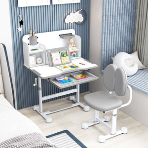 Kid's Study Desk and with Tilt Desktop and Pen Holder-Gray