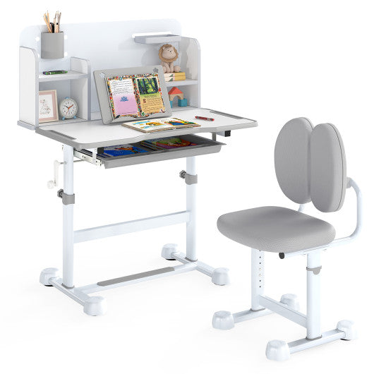 Kid's Study Desk and with Tilt Desktop and Pen Holder-Gray