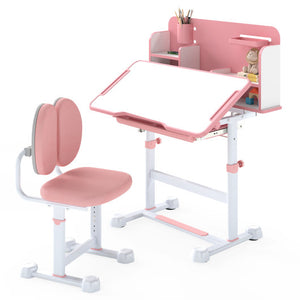 Kid's Study Desk and with Tilt Desktop and Pen Holder-Pink