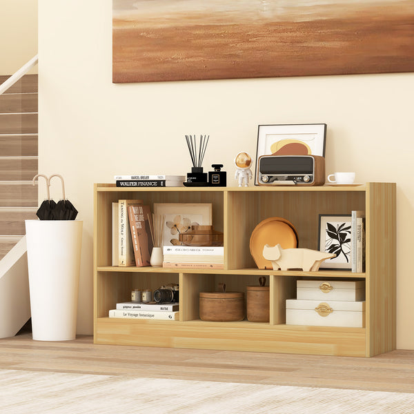 Kids 2-shelf bookcase with 5-cube storage for toys, perfect organizer for playrooms and nurseries.