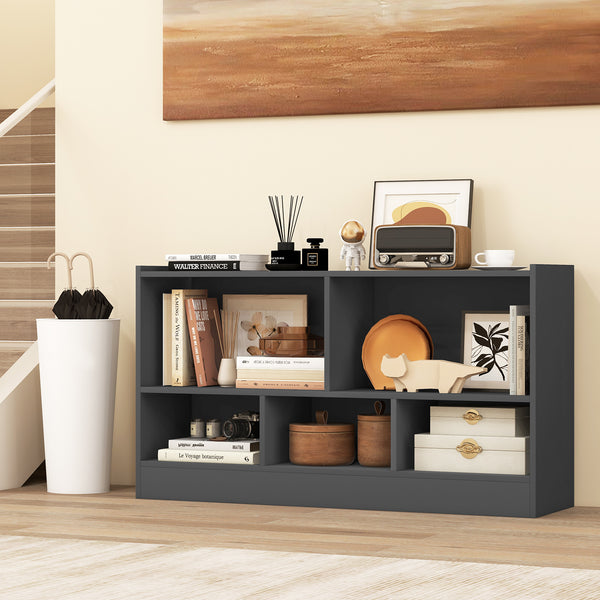Kids 2-shelf bookcase with 5-cube storage for toys, perfect organizer for playrooms and nurseries.