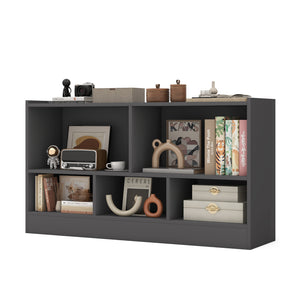 Kids 2-shelf bookcase with 5-cube storage for toys, stylish wood organizer in angle view. Perfect for playrooms!