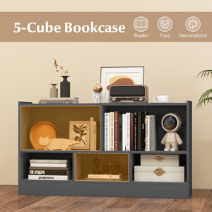 Kids 2-shelf bookcase with 5-cube storage for toys, ideal for organizing playrooms and nurseries.