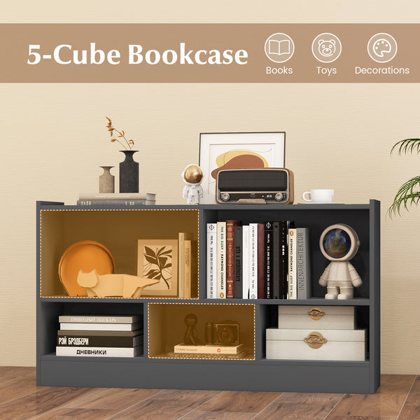 Kids 2-shelf bookcase with 5-cube storage for toys, ideal for organizing playrooms and nurseries.