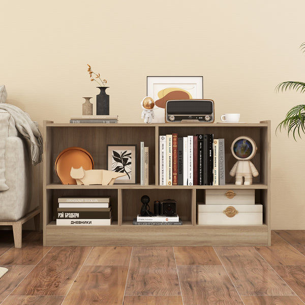 Kids 2-shelf bookcase with 5-cube storage for toys, perfect organizer for playrooms and nurseries.