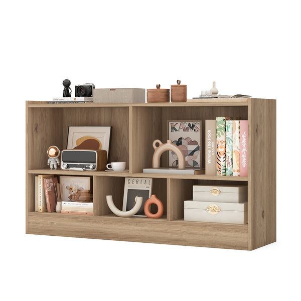 Kids 2-shelf bookcase with 5-cube storage for toys, perfect organizer for playrooms and nurseries.