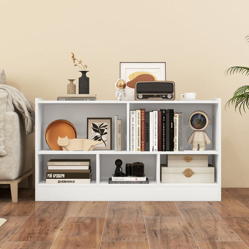 Kids 2-shelf bookcase with 5-cube storage for toys and books, perfect for organizing playrooms and nurseries.