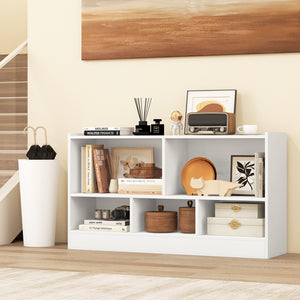 Kids 2-shelf bookcase with 5-cube storage for toys, stylish wood organizer for playrooms and nurseries.