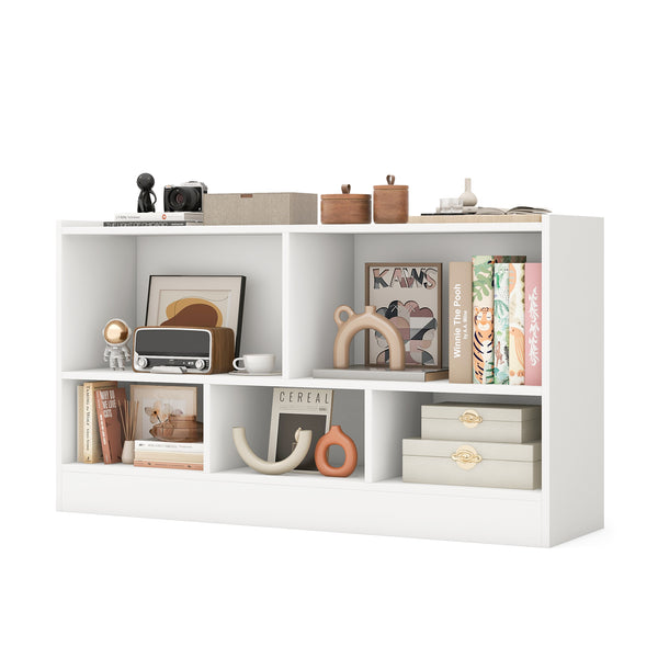 Kids 2-shelf bookcase with 5-cube storage for toys, perfect for organizing playrooms and nurseries.