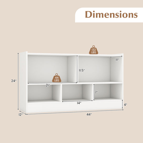 Kids 2-shelf bookcase with 5-cube storage for toys, perfect for organizing children's playroom or nursery.