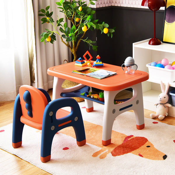 Kids activity table and chair set with Montessori toys for preschoolers, perfect for play and learning.