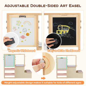 Kids Art Center Wooden Table Bench Set for creative play, perfect for little artists. Angle view showcasing design.