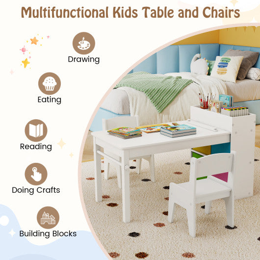 Kids art table and chairs set with 2 chairs and paper roll, white, perfect for creative playtime.