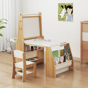 Kids Art Table and Chair Set with Easel and Chair for Drawing Reading