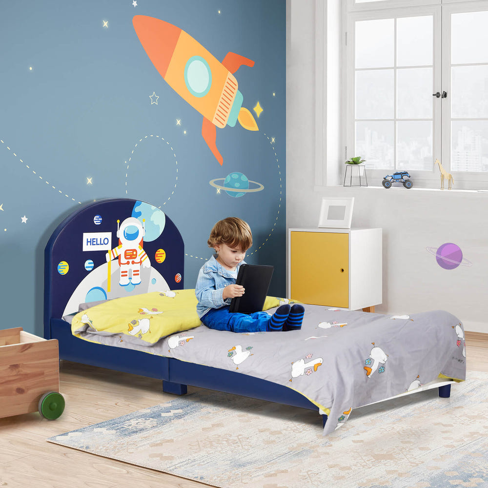 Kids upholstered platform bed with headboard and footboard, perfect for stylish and comfortable sleep.