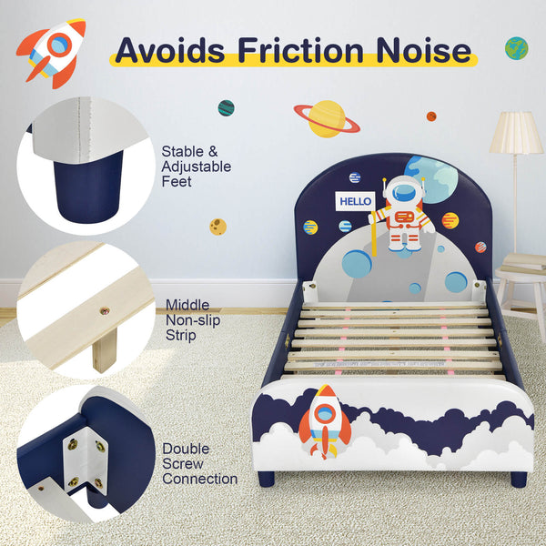 Kids upholstered platform bed with headboard and footboard, perfect for stylish and comfortable sleep.